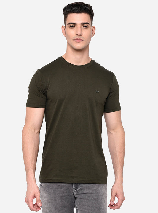 Olive Solid Slim Fit T-Shirt | pehervi