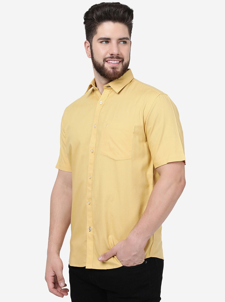 Pineapple Yellow Solid Smart Fit Semi Casual Shirt | Pehervi