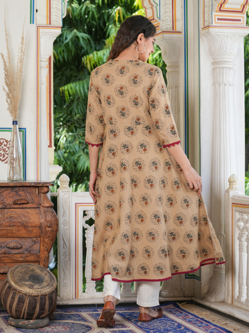 Fashion Plus Store Cotton Blend Floral Print Anarkali Kurta