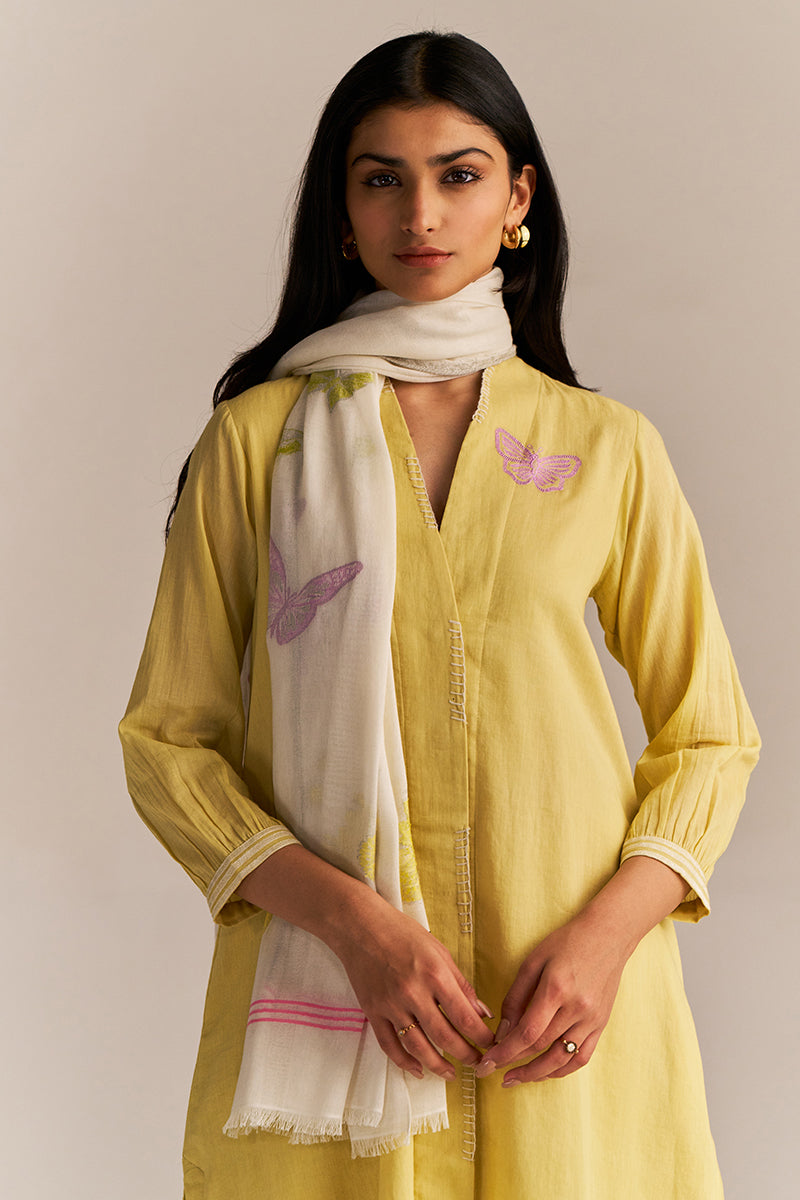 Popcorn Yellow Embroidered Kurta Set