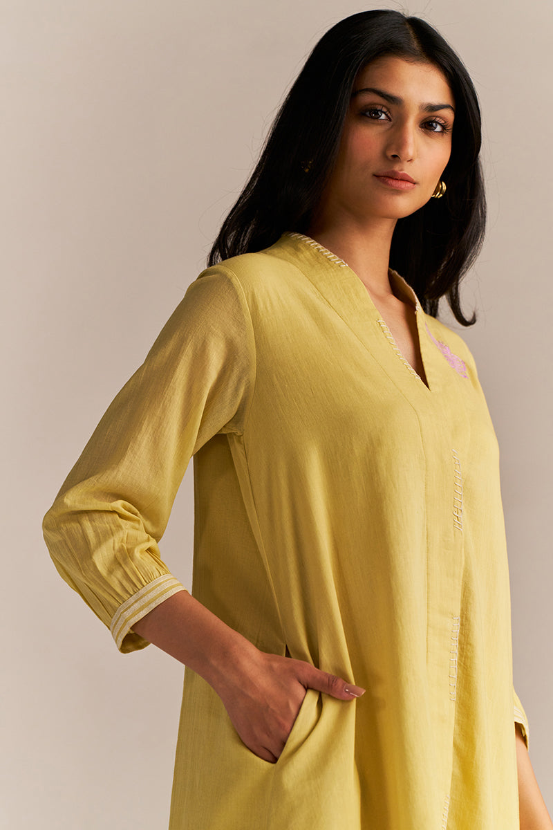 Popcorn Yellow Embroidered Kurta Set