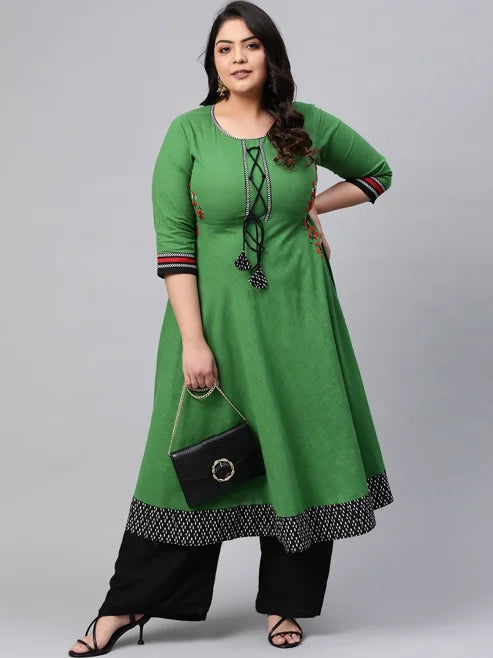 Cotton Slub Embroidered Anarkali Kurta