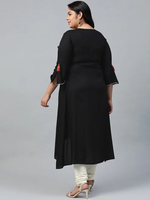 Rayon Embroidered Up & down Style kurta (Black)