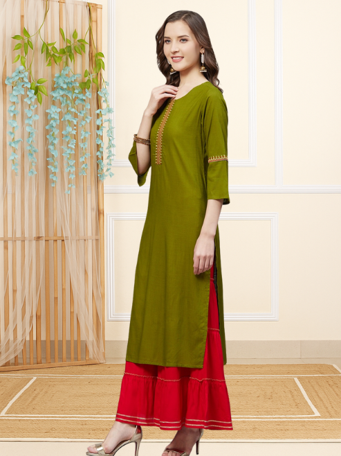Solid Rayon A-line Kurta