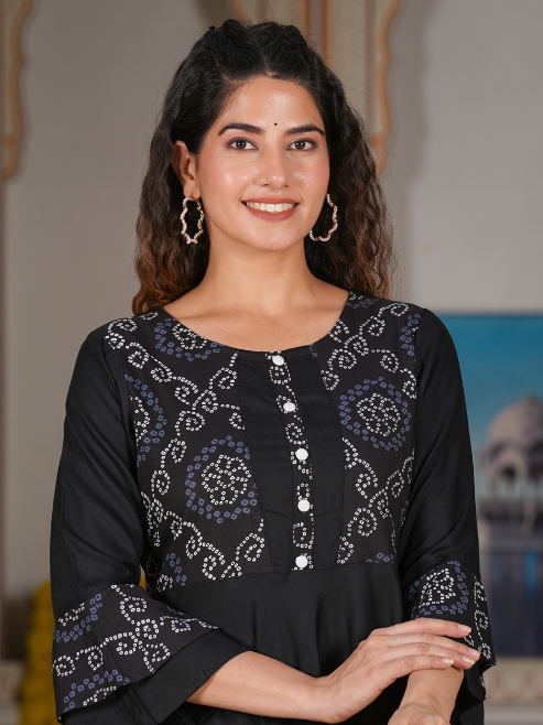 Cotton Slub Bandhej Print Anarkali Kurta