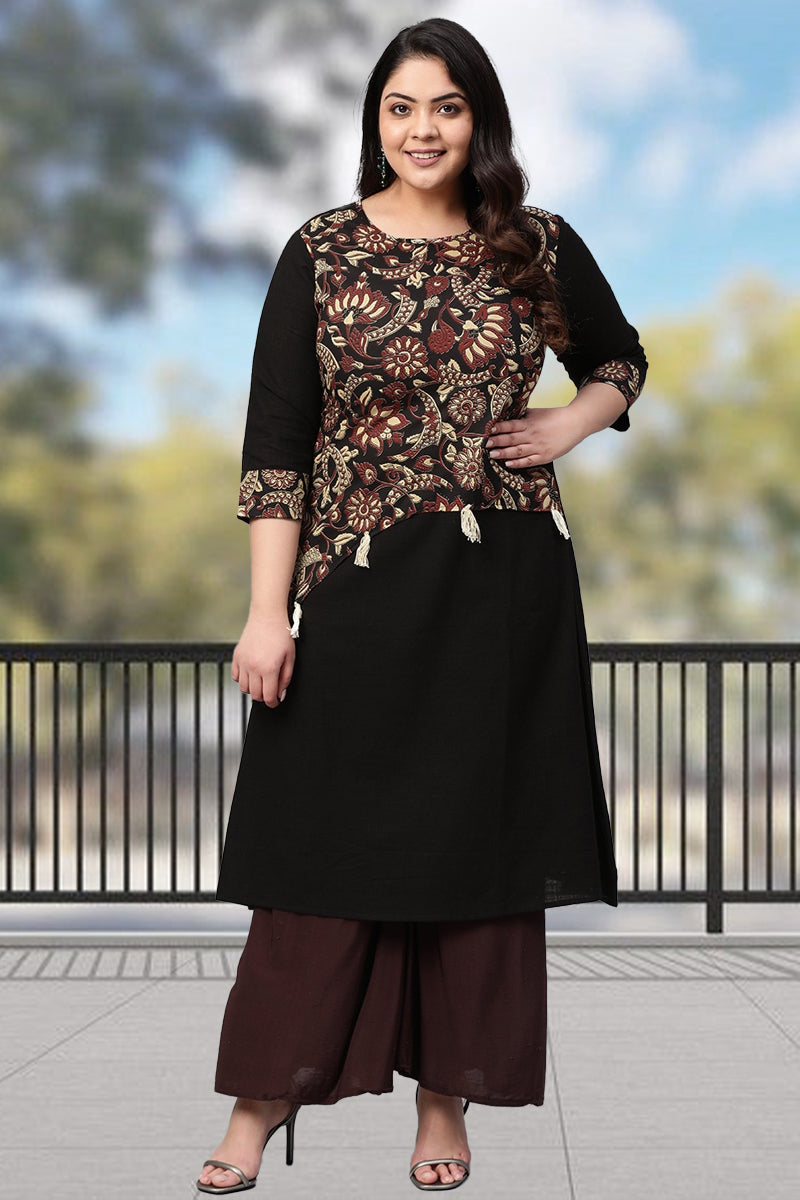 Festive & Party Floral Print Kurti (Black)