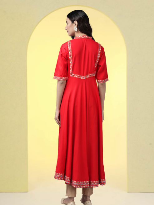 Rayon Pintucks Anarkali Kurta (Red)