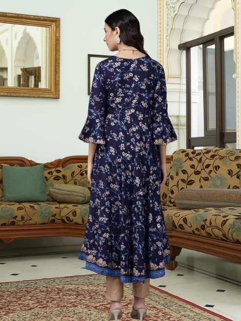 Rayon Floral Print Angrakha Kurta