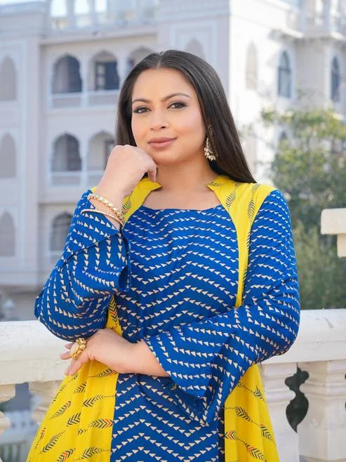 Rayon Geometric Print Embroidered Anarkali Kurta