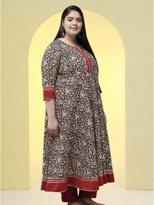 Fashion Plus Store Women`s Floral Printed Anarkali Kurti (Multi)