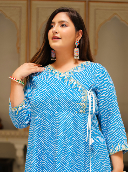 Fashion Plus Store Women leheriya printed Angrakha anarkali kurta