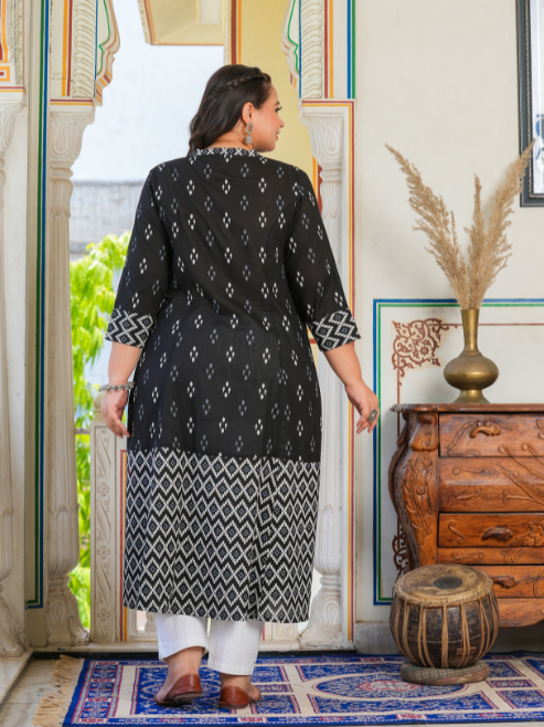 Fashion Plus Store Women's Cotton Ikat Print A-Line Kurta
