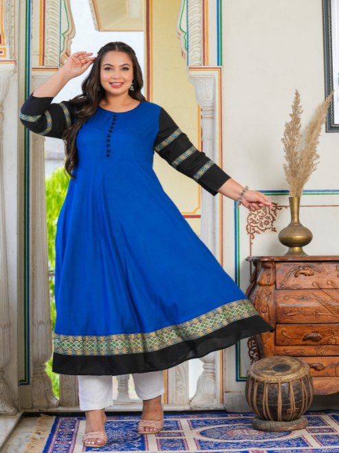 Fashion Plus Store Women's Blue Anarkali Kurti (Blue)