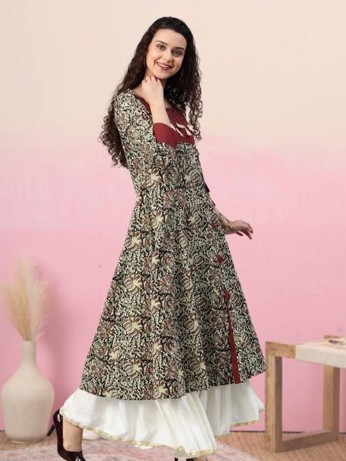 Fashion Plus Store Women's Cotton Kalamkari Print Anarkali Kurta