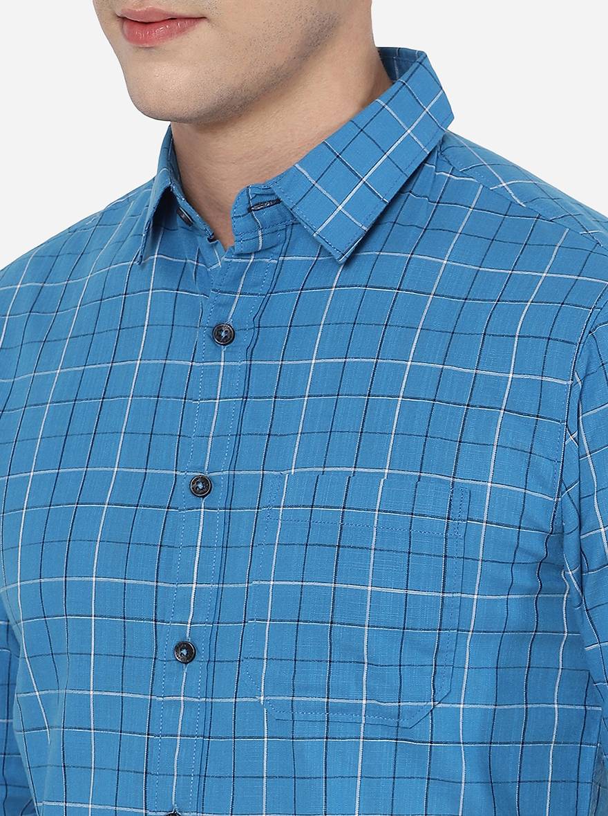 Cendre Blue Checked Slim Fit Semi Casual Shirt | Pehervi