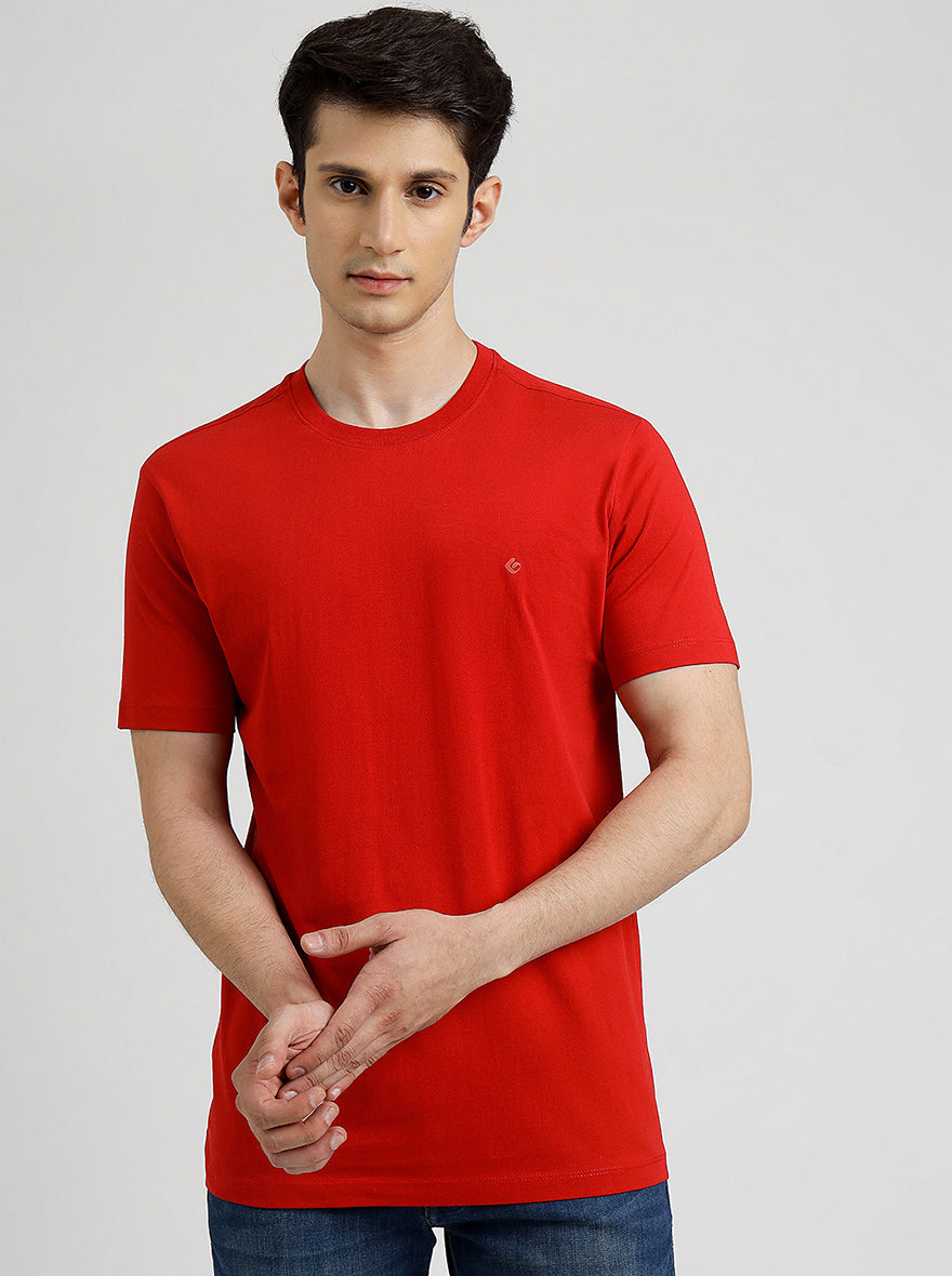 Red Solid Slim Fit T-Shirt | pehervi