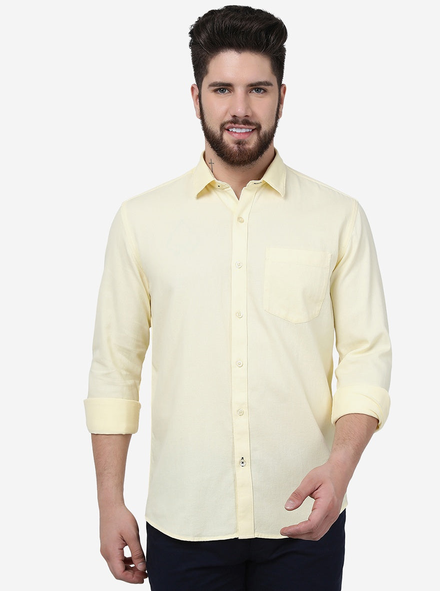 Pastel Yellow Solid Smart Fit Semi Casual Shirt | Pehervi