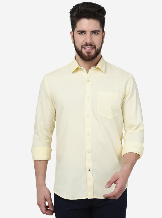 Pastel Yellow Solid Smart Fit Semi Casual Shirt | Pehervi
