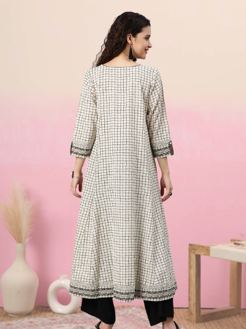 Checkered Frontslit Kurta (White)