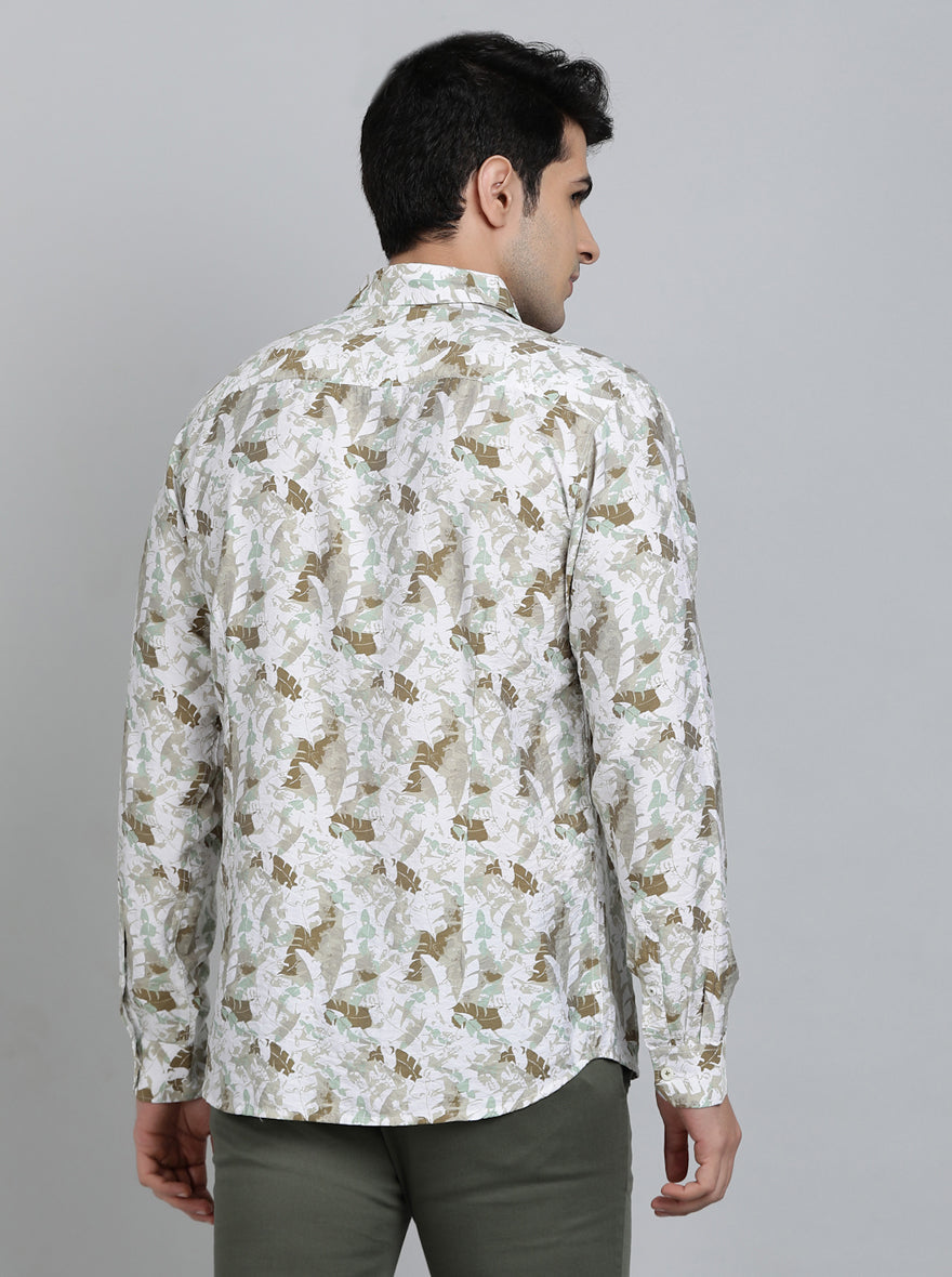 Sage Green Printed Slim Fit Casual Shirt | pehervi