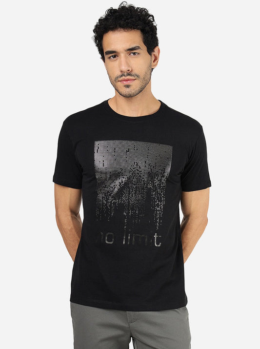 Black Printed Slim Fit T-Shirt | pehervi