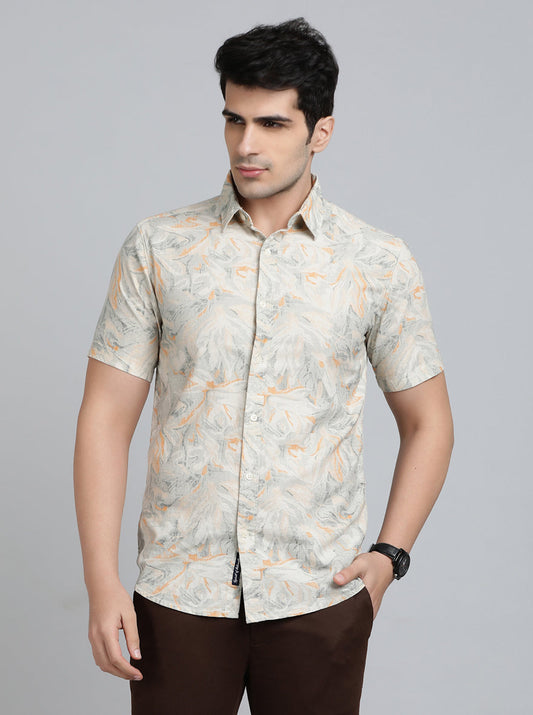 Orange Printed Slim Fit Casual Shirt | pehervi