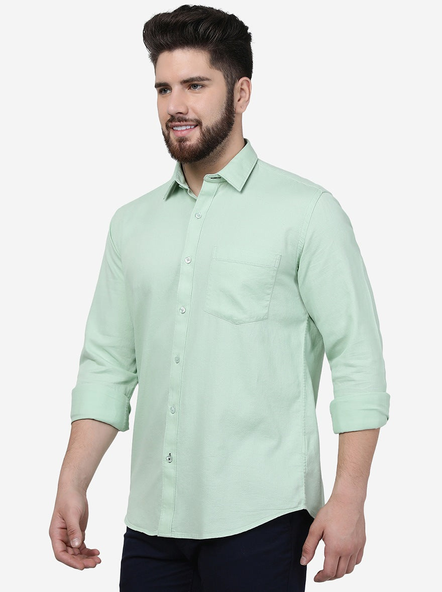 Pastel Green Solid Smart Fit Semi Casual Shirt | Pehervi