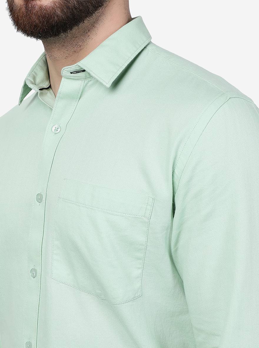 Pastel Green Solid Smart Fit Semi Casual Shirt | Pehervi