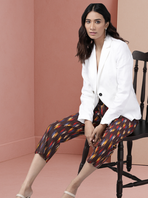 Cotton Ikat Printed Regular Fit Casual Trouser Pants