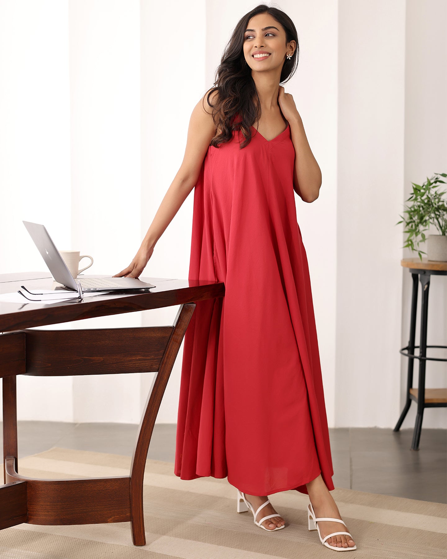 Red Strappy Cotton Maxi Dress