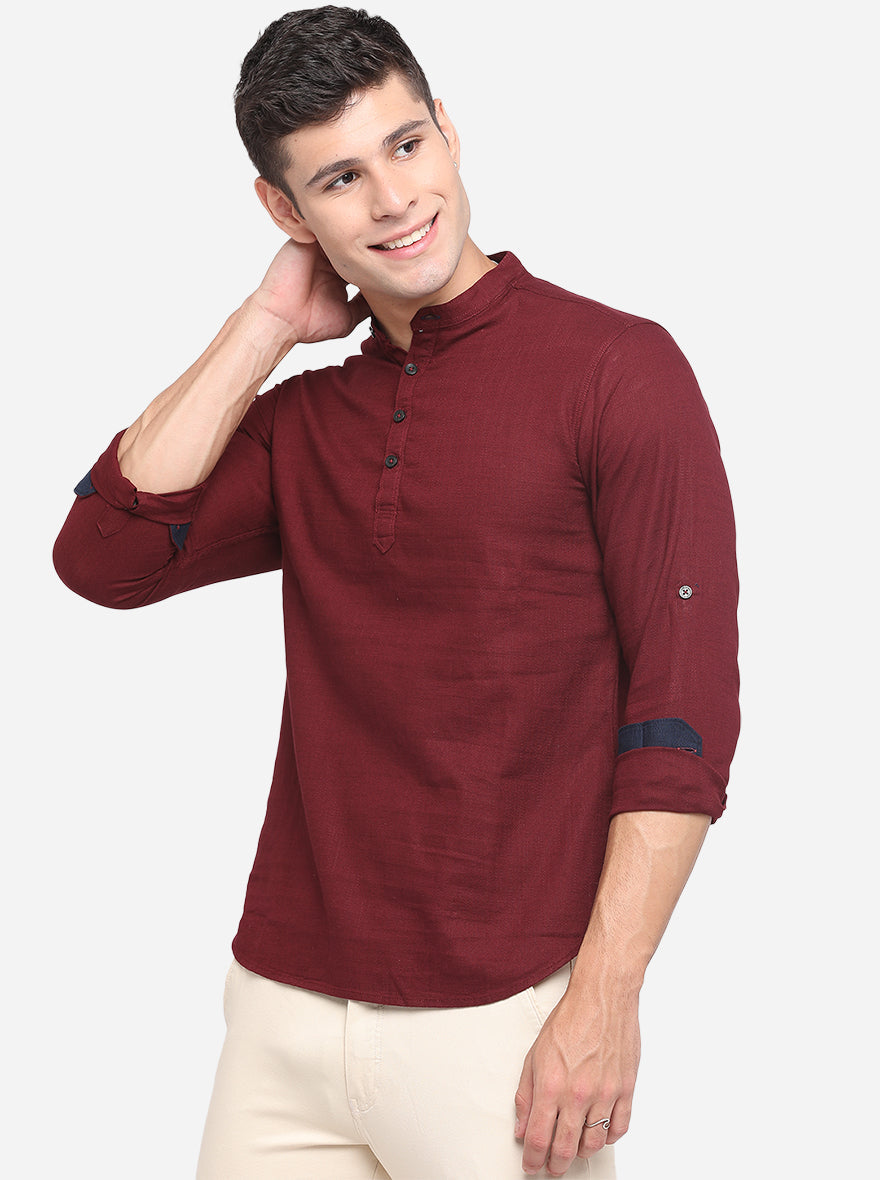 Ruby Wine Solid Slim Fit Short Kurta | Pehervi