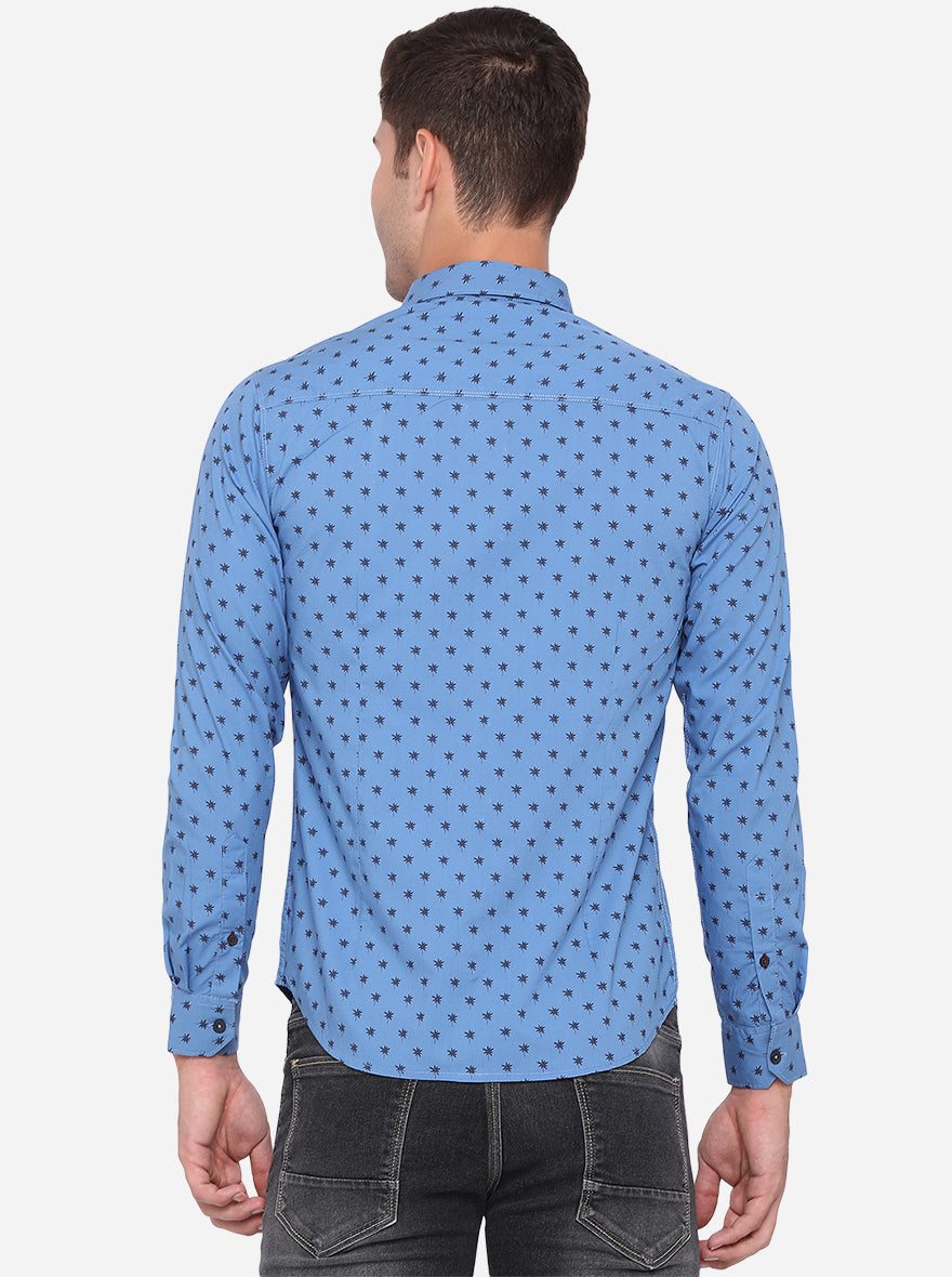 Campanula Blue Printed Slim Fit Semi Casual Shirt | Pehervi
