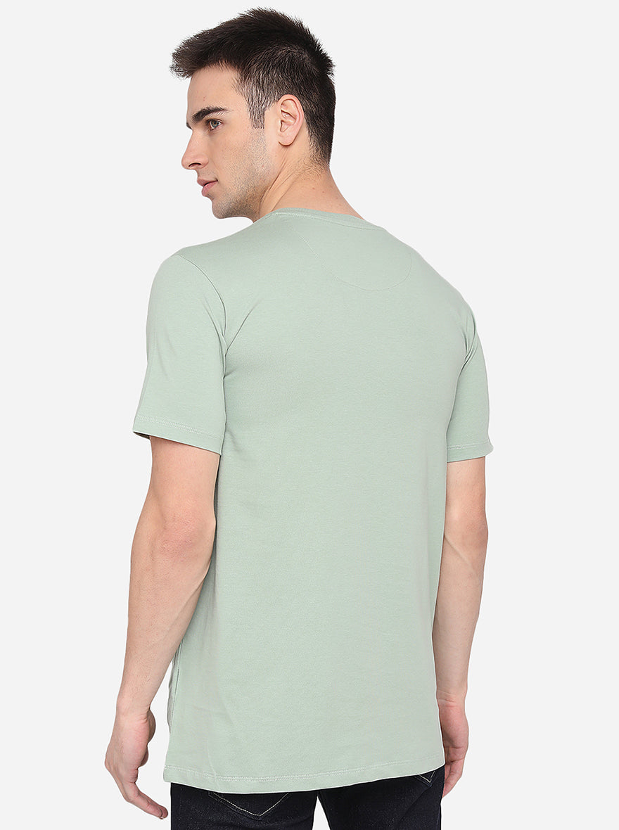 Pista Green Printed Slim Fit T-Shirt | pehervi