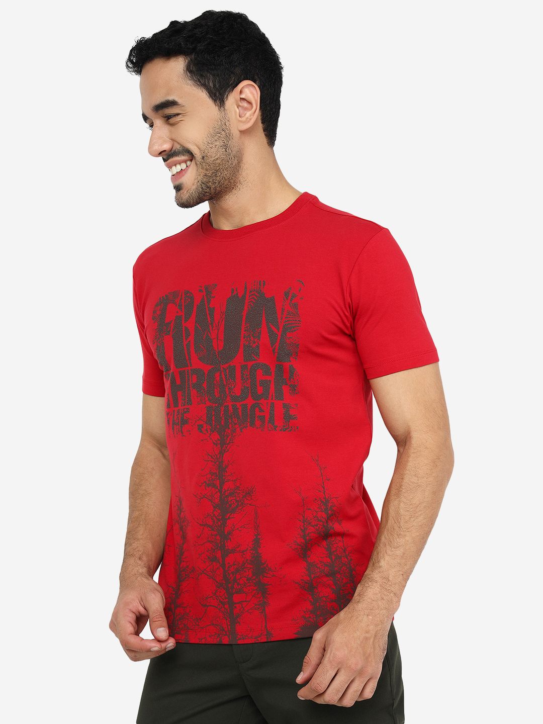 Red Printed Slim Fit T-Shirt | pehervi