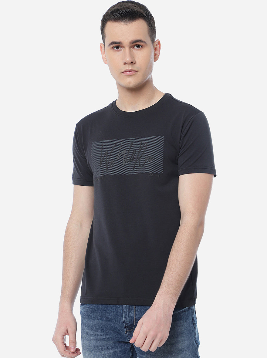 Dark Grey Printed Slim Fit T-Shirt | pehervi