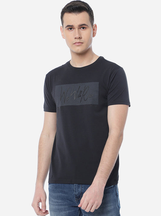 Dark Grey Printed Slim Fit T-Shirt | pehervi