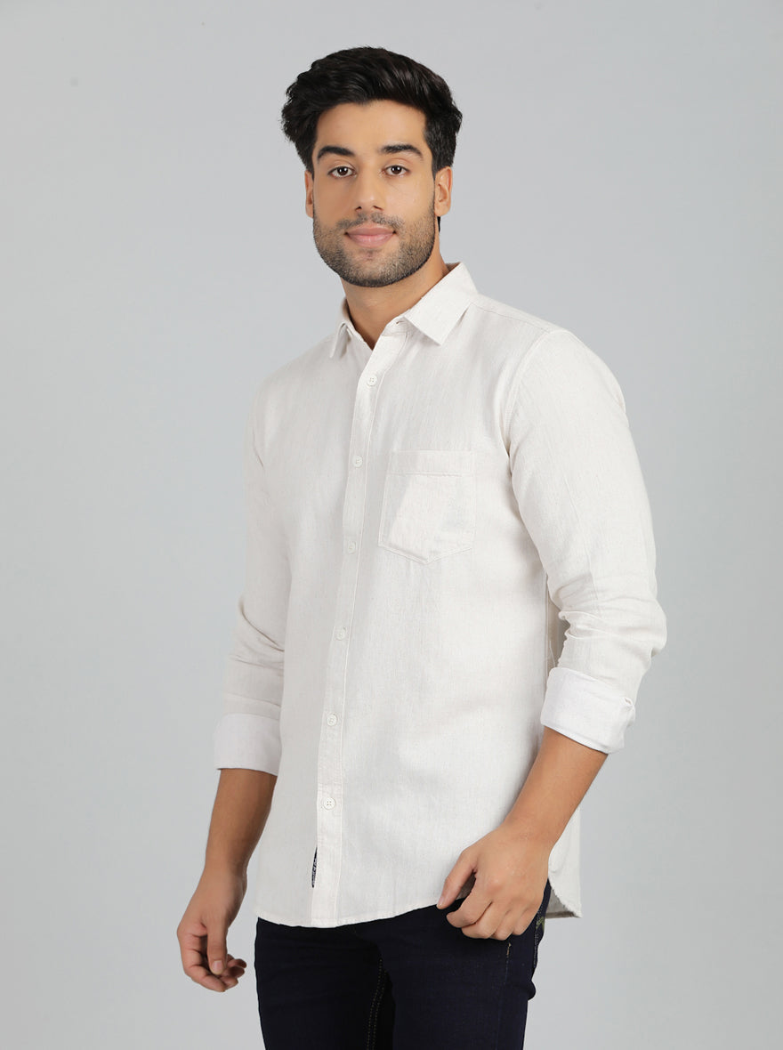 Cream Solid Slim Fit Casual Shirt | pehervi
