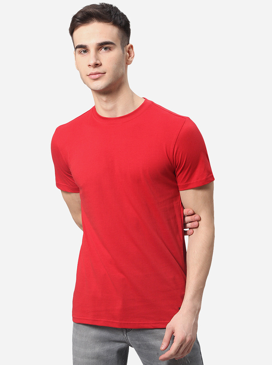 Red Solid Slim Fit T-Shirt | pehervi