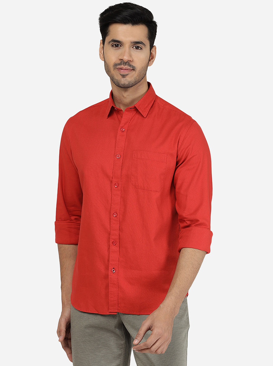 Paprika Red Solid Classic Fit Casual Shirt | pehervi