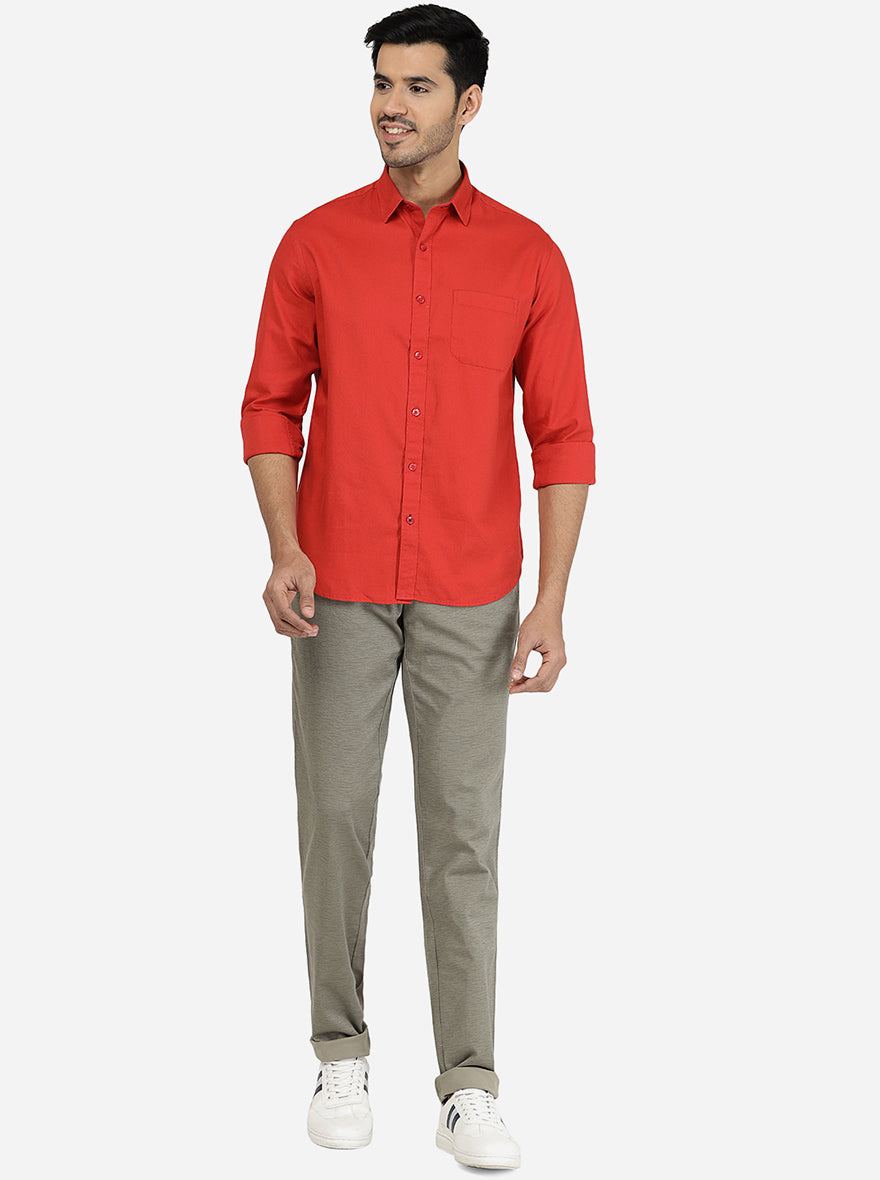 Paprika Red Solid Classic Fit Casual Shirt | pehervi
