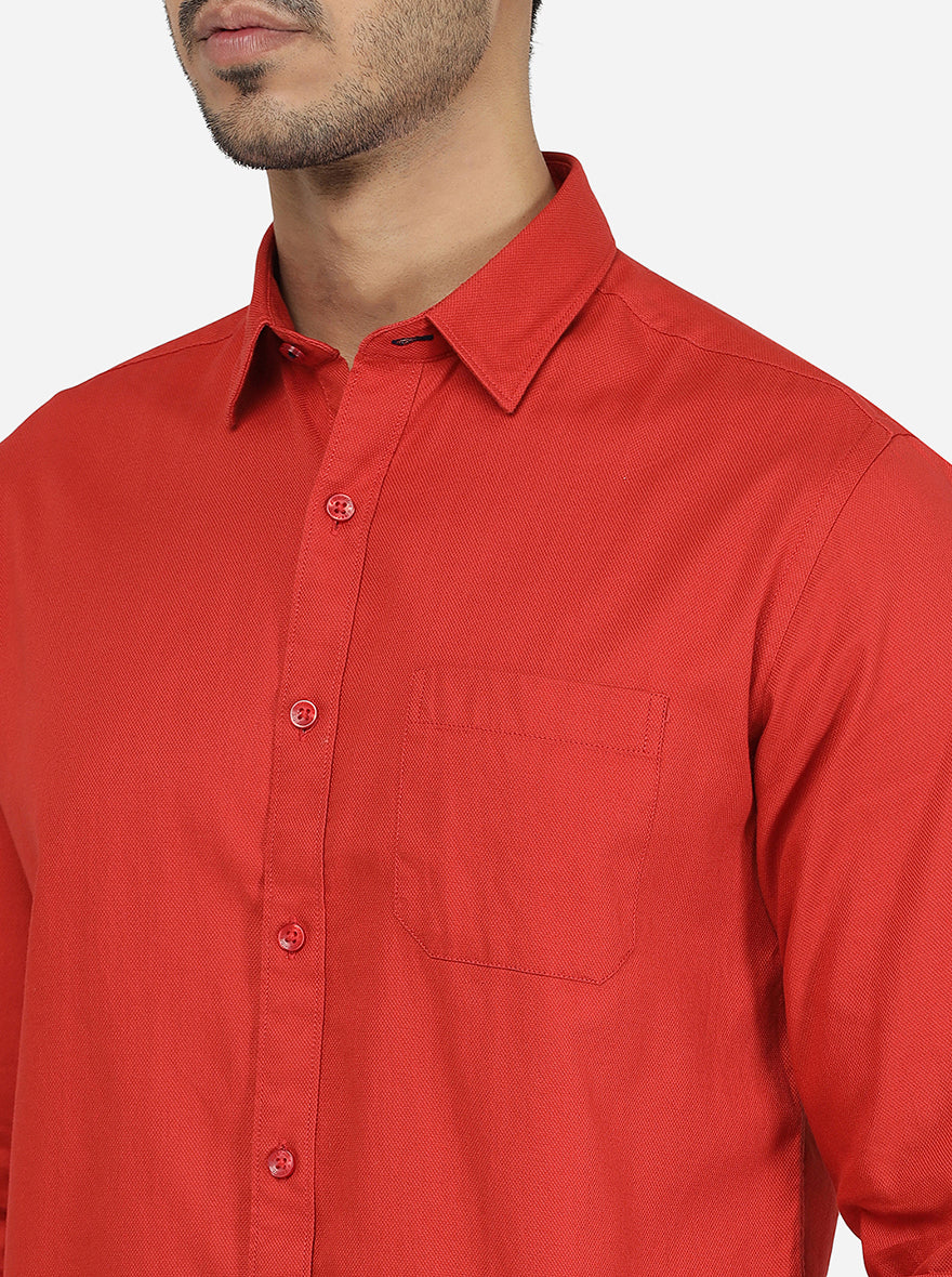 Paprika Red Solid Classic Fit Casual Shirt | pehervi
