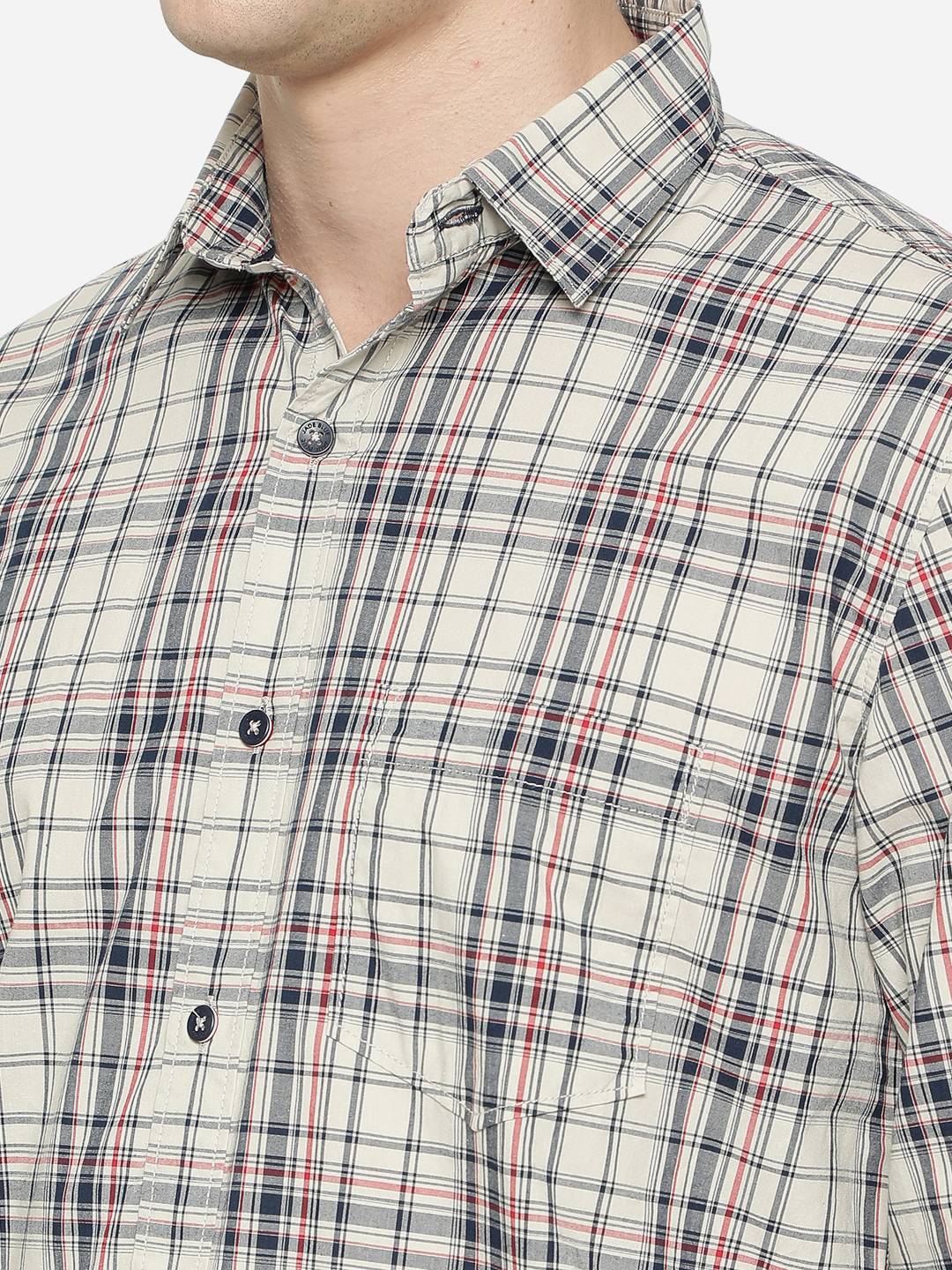 Stone Grey Checked Slim Fit Semi Casual Shirt | Pehervi