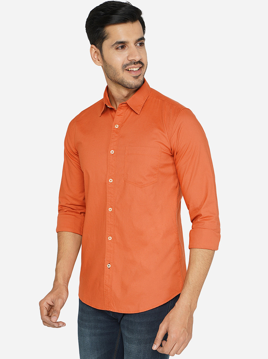Rust Solid Slim Fit Semi Casual Shirt | Pehervi