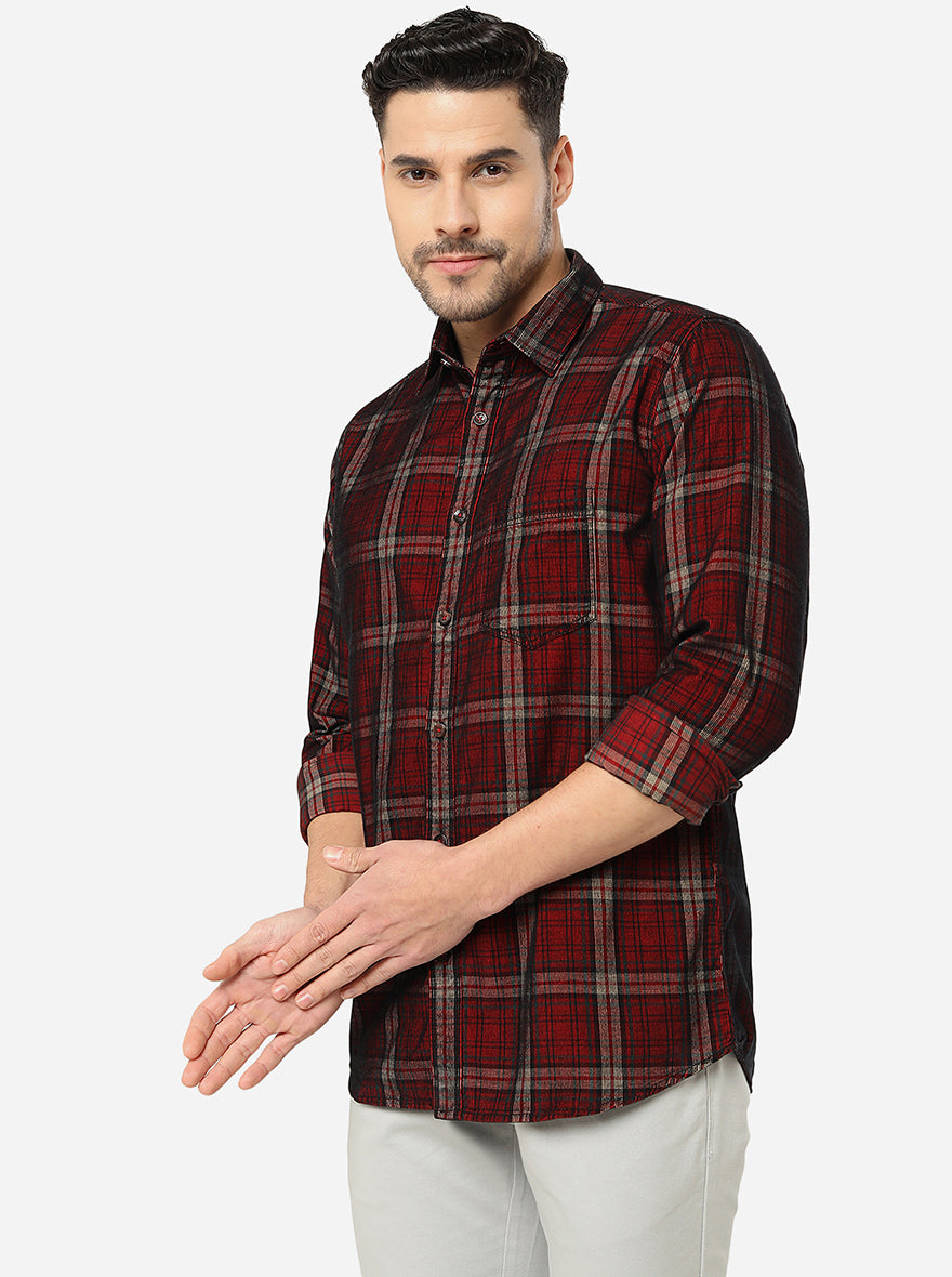 Persian Red Checked Slim Fit Semi Casual Shirt | Pehervi