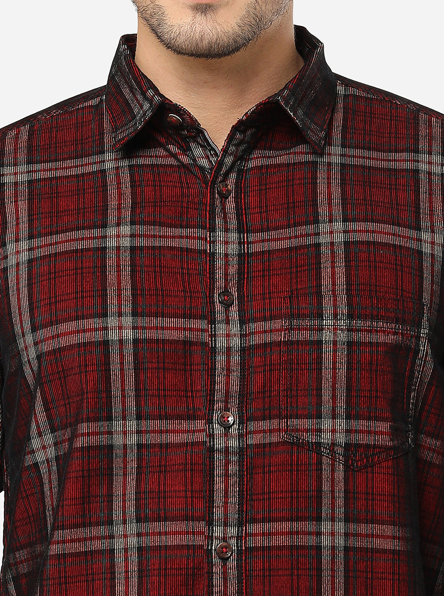 Persian Red Checked Slim Fit Semi Casual Shirt | Pehervi