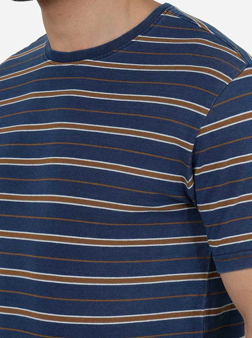 Yellow & Blue Striped Slim Fit T-Shirt | pehervi