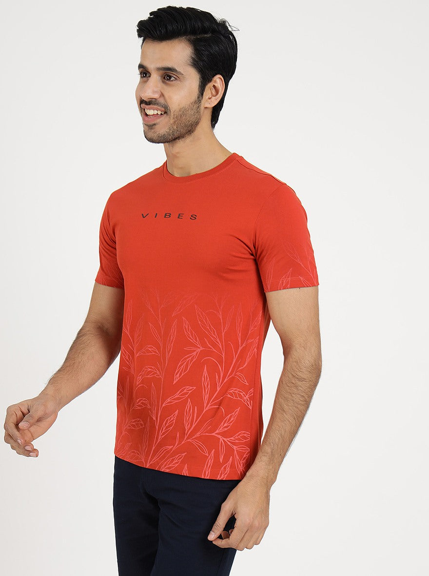 Red Printed Slim Fit T-Shirt | pehervi