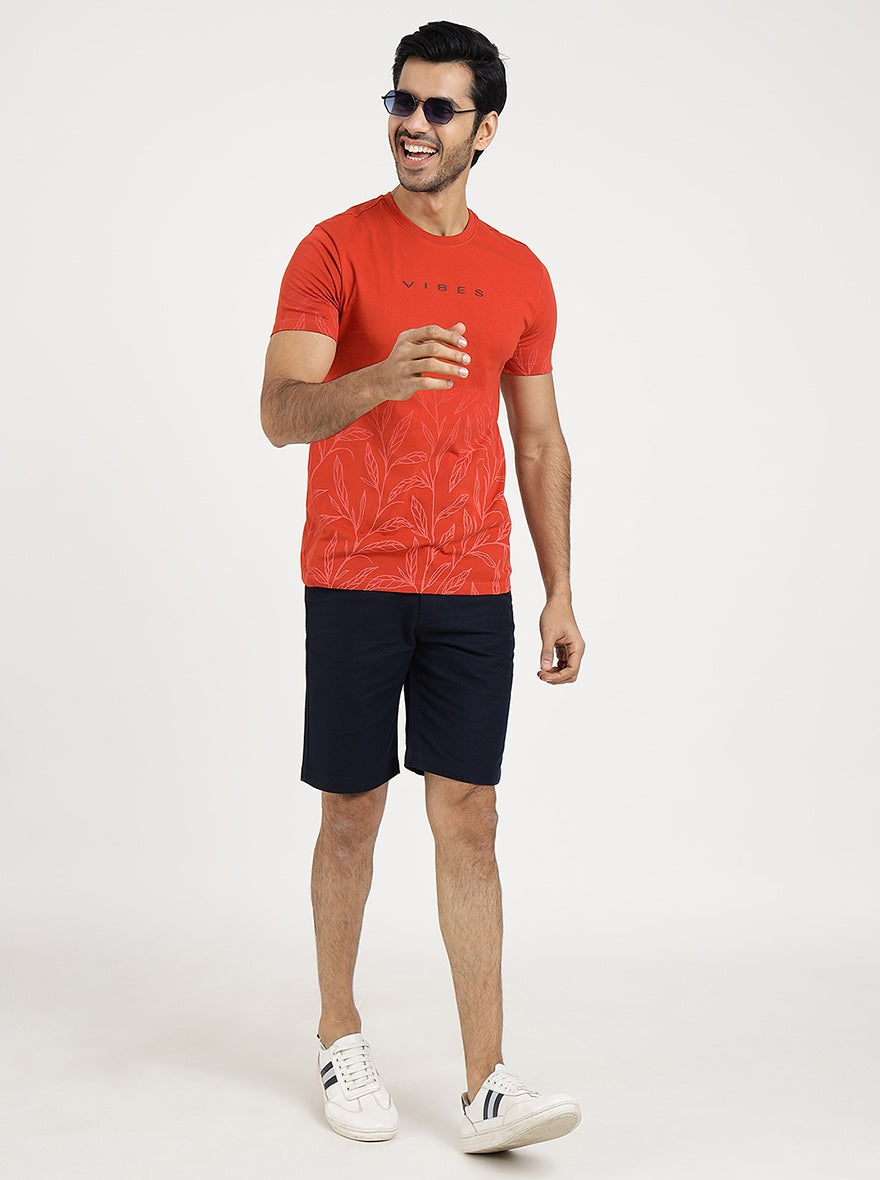 Red Printed Slim Fit T-Shirt | pehervi