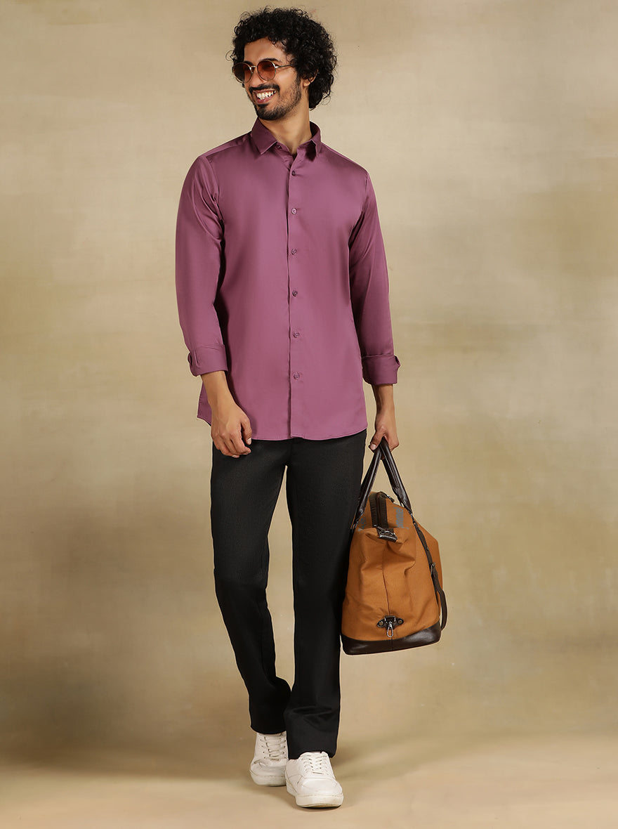 Purple Solid Slim Fit Casual Shirt | pehervi