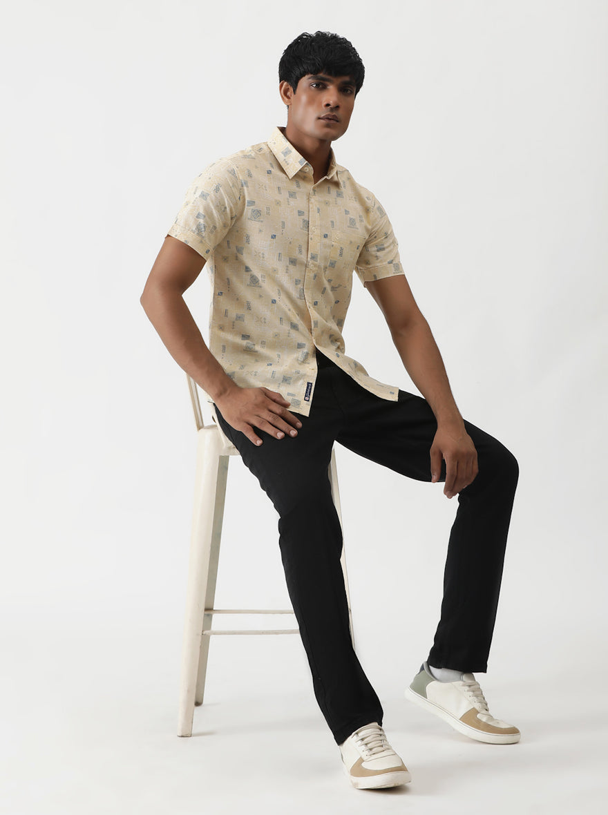 Yellow Printed Slim Fit Casual Shirt | pehervi